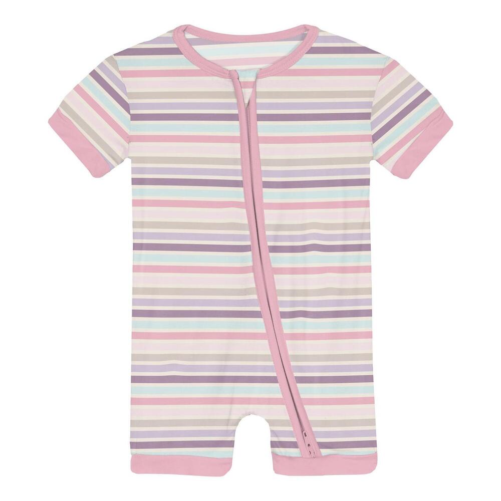 NEW KICKEE girl's shorty sleeper with zipper pajama in ice cream stripe